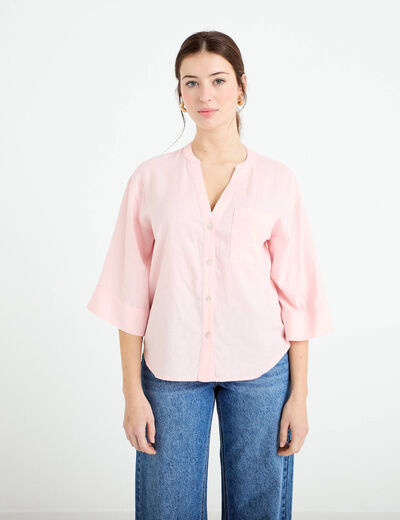Blouse col V manches 3/4 rose clair femme