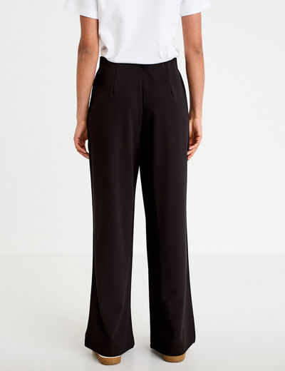 Pantalon large taille haute fluide noir femme