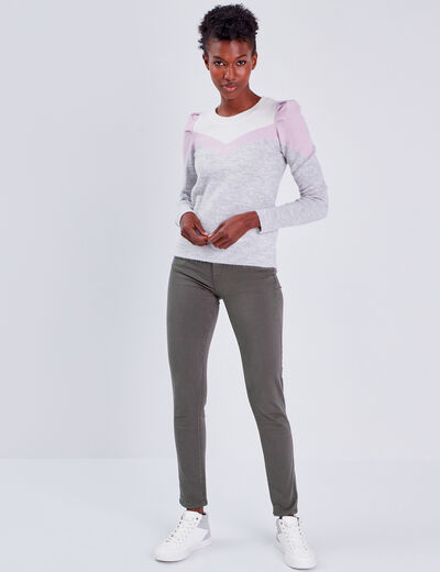 Pull épaules froncées gris clair femme