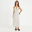 Robe &eacute;vas&eacute;e 3/4 sans manches col v beige clair femme
