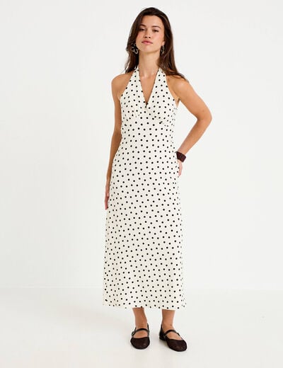 Robe &eacute;vas&eacute;e 3/4 sans manches col v beige clair femme