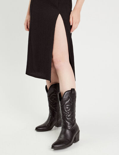 Robe midi ajustée col rond noir femme
