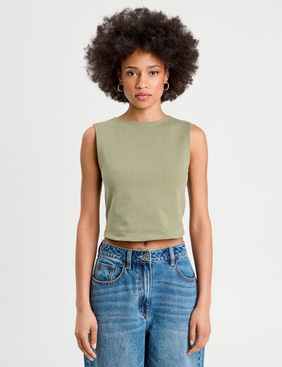 Débardeur cropped vert kaki femme