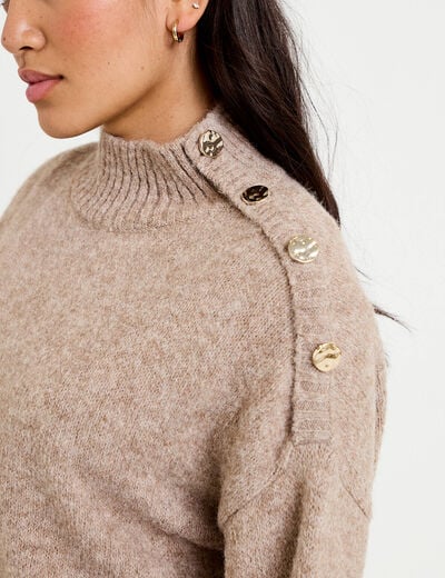 Pull col montant manches longues taupe femme