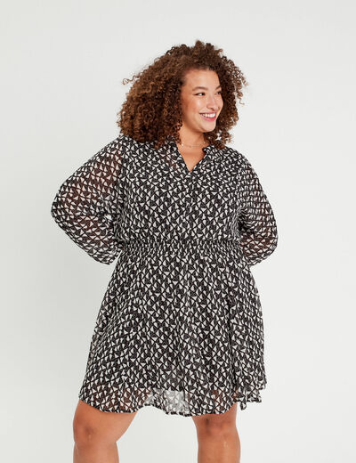 Robe évasée manches 3/4 noir femme
