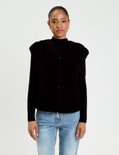 Gilet sans manches effet polaire noir femme