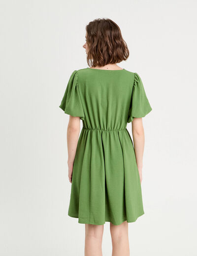 Robe trapèze manches courtes vert femme