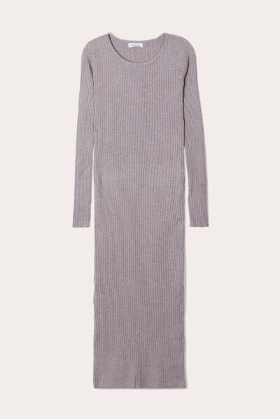 Robe pull longue moulante gris clair femme