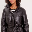 Doudoune ceinturée simili cuir noir femme