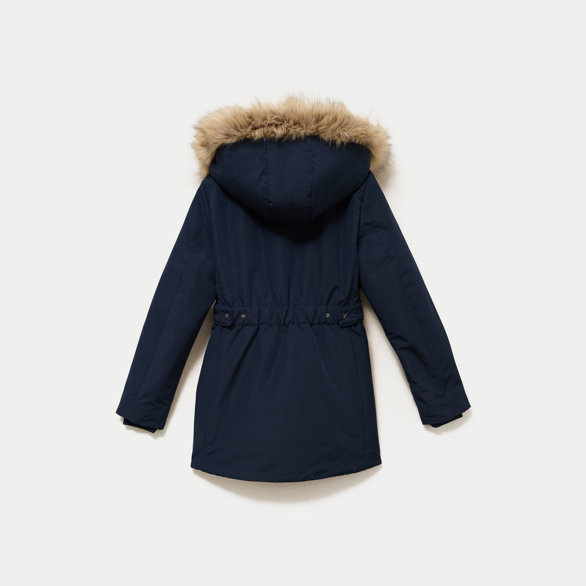Parka &agrave; capuche fausse fourrure bleu marine femme