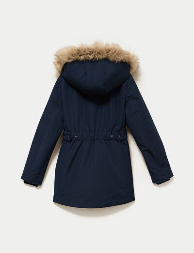 Parka &agrave; capuche fausse fourrure bleu marine femme