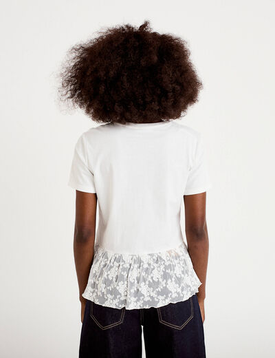 T-shirt manches courtes en dentelle ecru femme