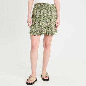 Jupe courte évasée vert kaki femme