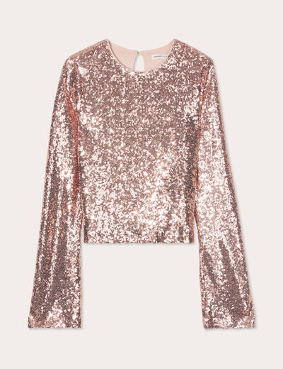 T-shirt avec sequins rose champagne femme