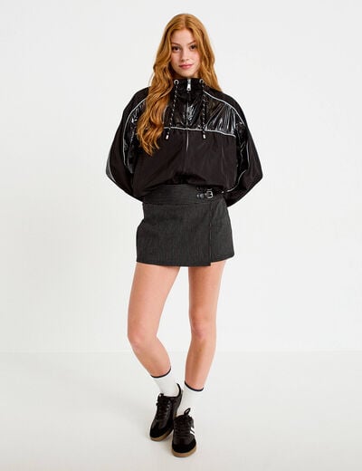 Coupe-vent oversize cropped bi-mati&egrave;re noir femme