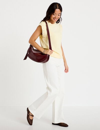D&eacute;bardeur col rond jaune pastel femme