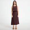 Robe longue bi-mati&egrave;re col rond marron fonc&eacute; femme