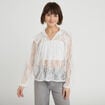 Blouse col rond manches longues dentelle ecru femme