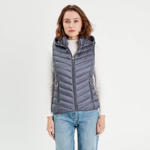 Doudoune sans manches capuche bleu gris femme