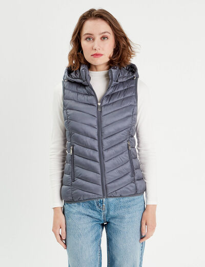 Doudoune sans manches capuche bleu gris femme