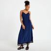 Robe longue &eacute;vas&eacute;e col v dentelle bleu marine femme