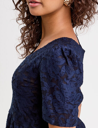 Blouse manches courtes bleu foncé femme