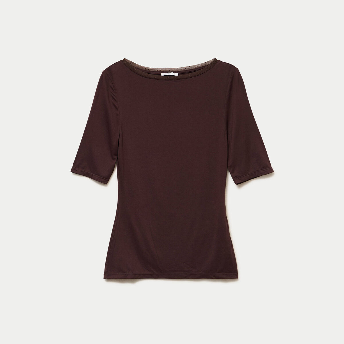 T-shirt ajust&eacute; manches courtes marron fonc&eacute; femme
