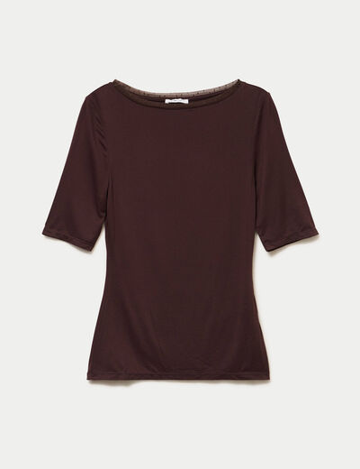 T-shirt ajust&eacute; manches courtes marron fonc&eacute; femme