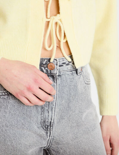 Gilet court nou&eacute; jaune clair femme