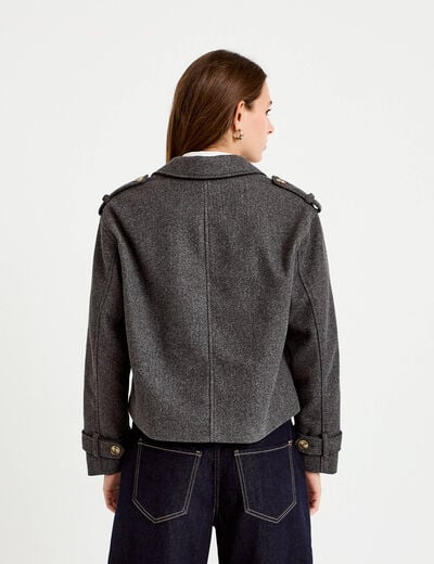 Trench court boutonn&eacute; gris femme