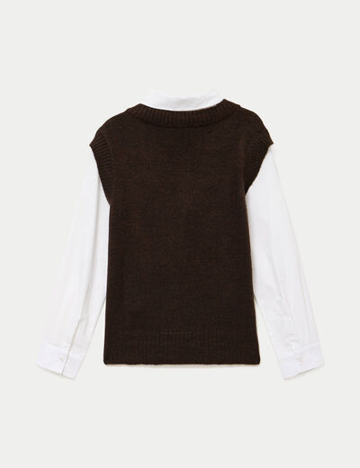 Pull chemise 2-en-1 marron femme