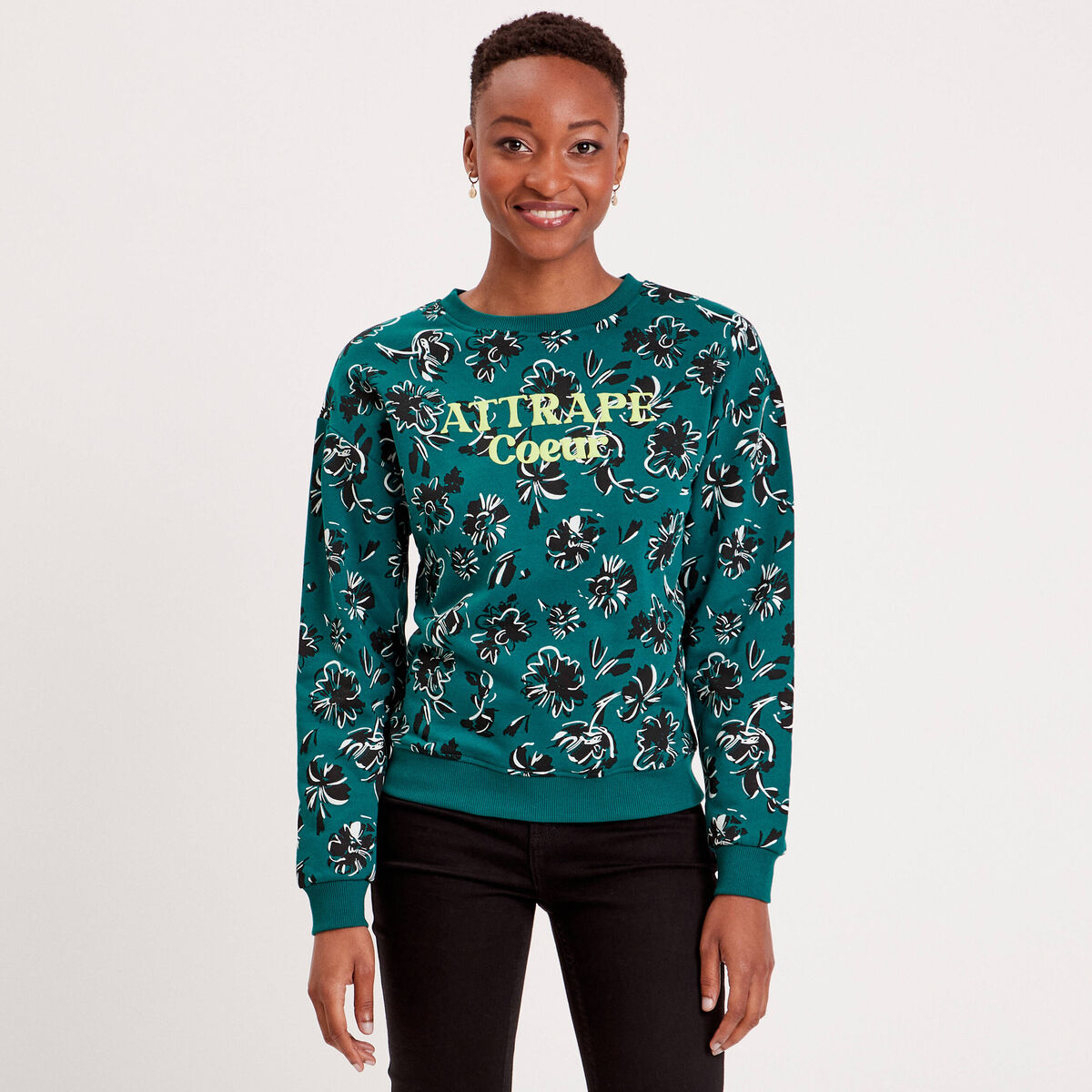 Sweat manches longues vert foncé femme