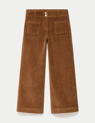 Pantalon bootcut taille haute velours marron femme