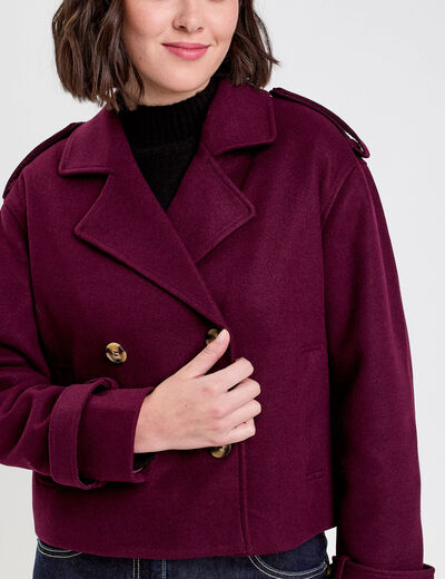 Trench court boutonné prune femme