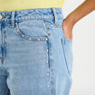 Jean wide leg d&eacute;tails clout&eacute;s denim bleach femme