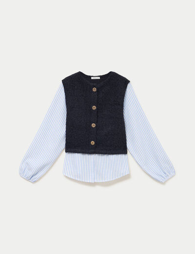 Pull chemise 2-en-1 bleu marine femme