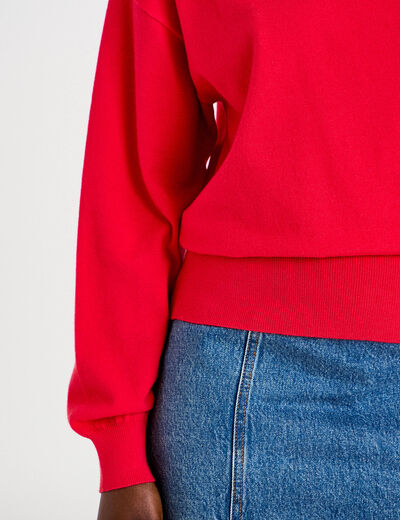 Pull ample manches longues fin rouge femme