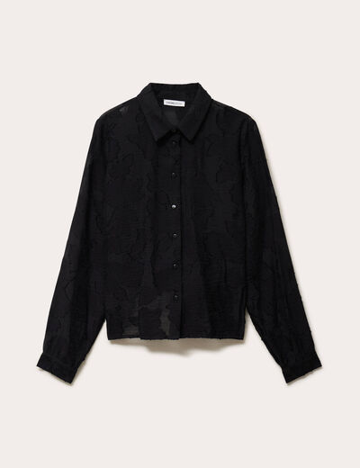 Chemise pliss&eacute;e manches longues noir femme