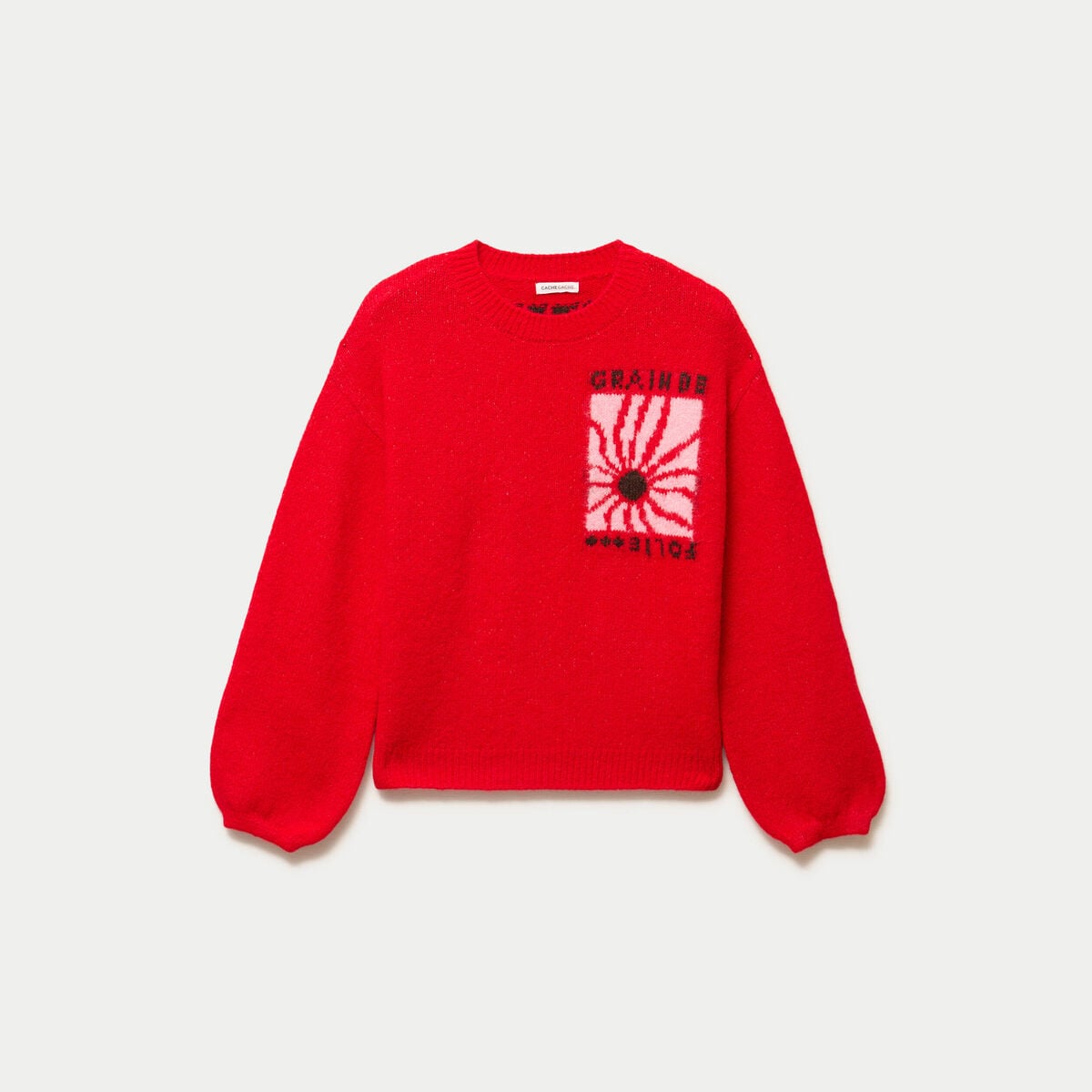 Pull ample col rond manches longues rouge femme