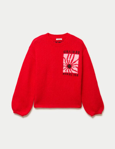 Pull ample col rond manches longues rouge femme