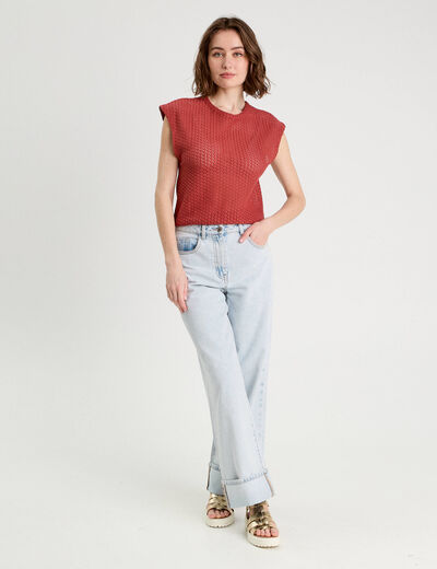Débardeur ajouré vieux rose femme
