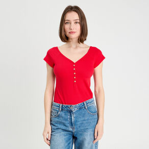 Body manches courtes rouge femme