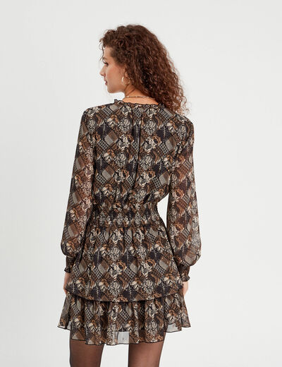 Robe évasée volantée noir femme