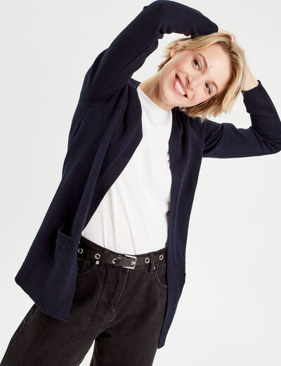 Gilet manches longues bleu marine femme