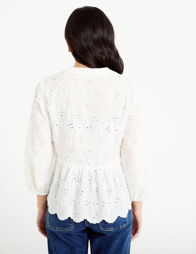 Blouse &agrave; motif en relief ecru femme