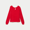 Pull col v manches longues perles rouge femme