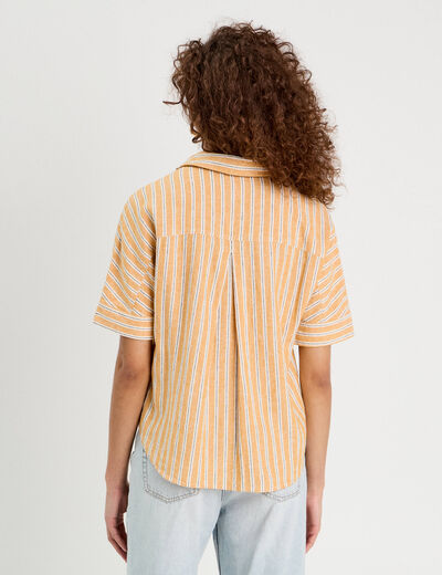 Chemise manches courtes contenant du lin jaune femme