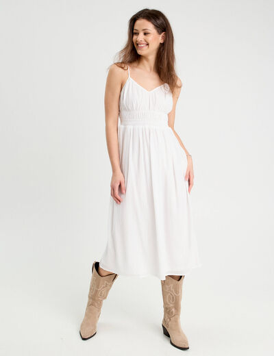 Robe midi évasée bretelles blanc femme