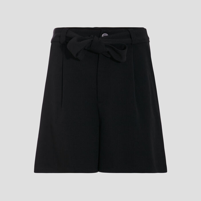 Short droit ceinturé noir femme