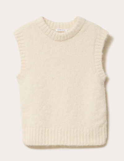 Pull sans manches ecru femme